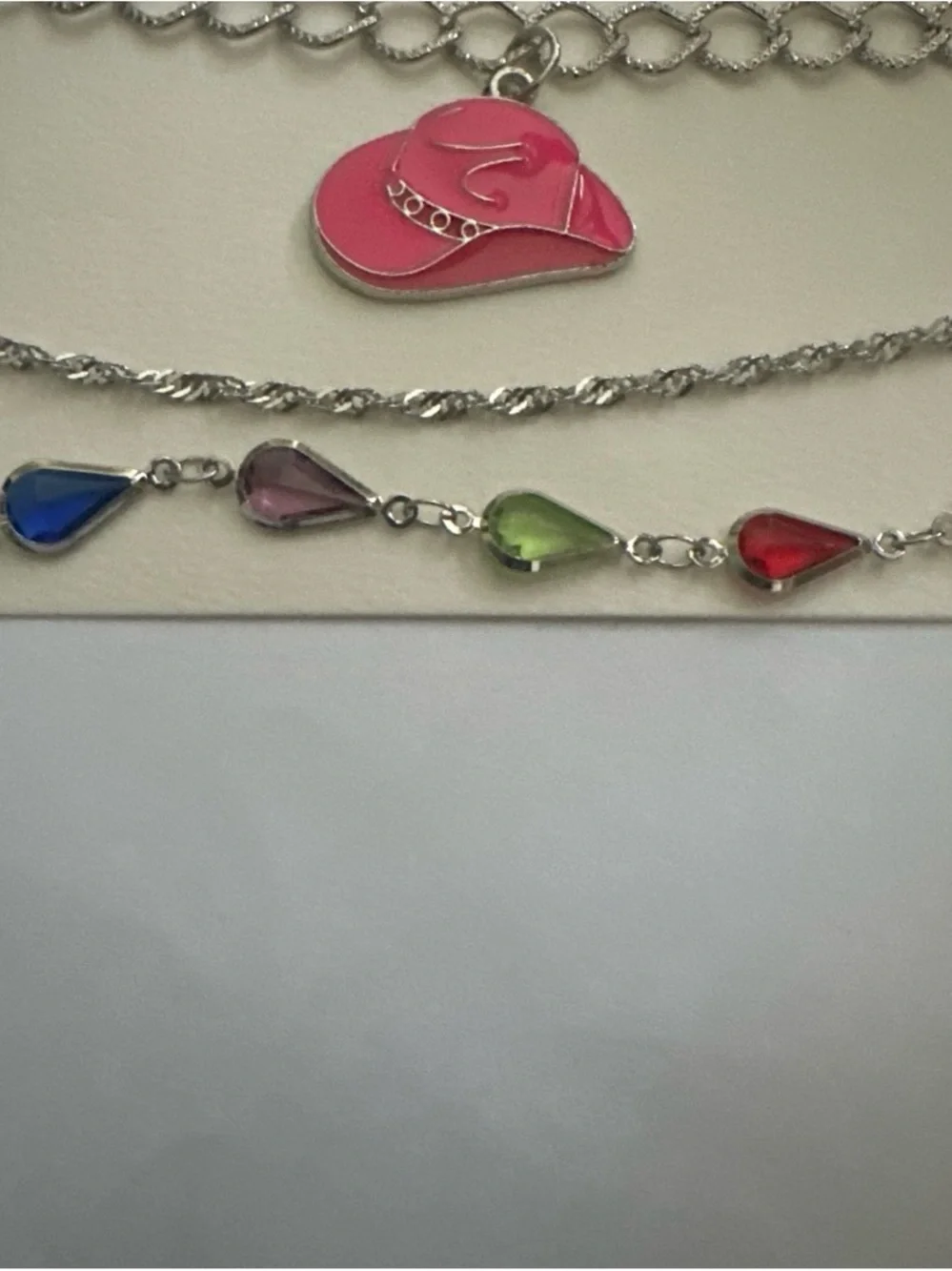Blossom Silver-Tone Pink Heart Charm Necklace Set